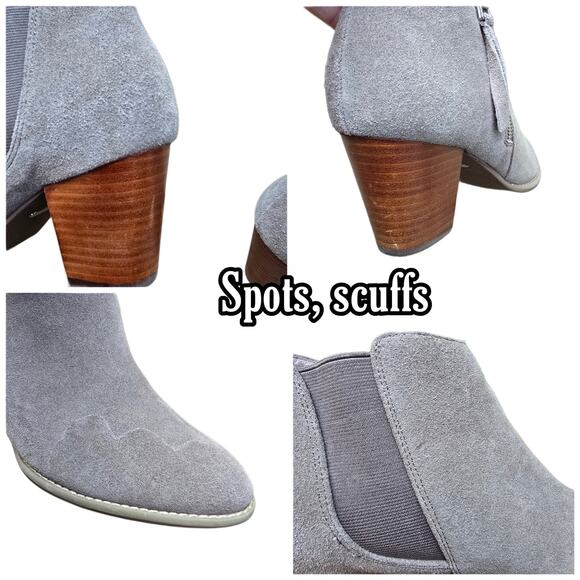 Vionic Size 10 Ankle Boots Suede Leather Heeled Bootie Taupe Sterling Side Zip - Picture 8 of 13